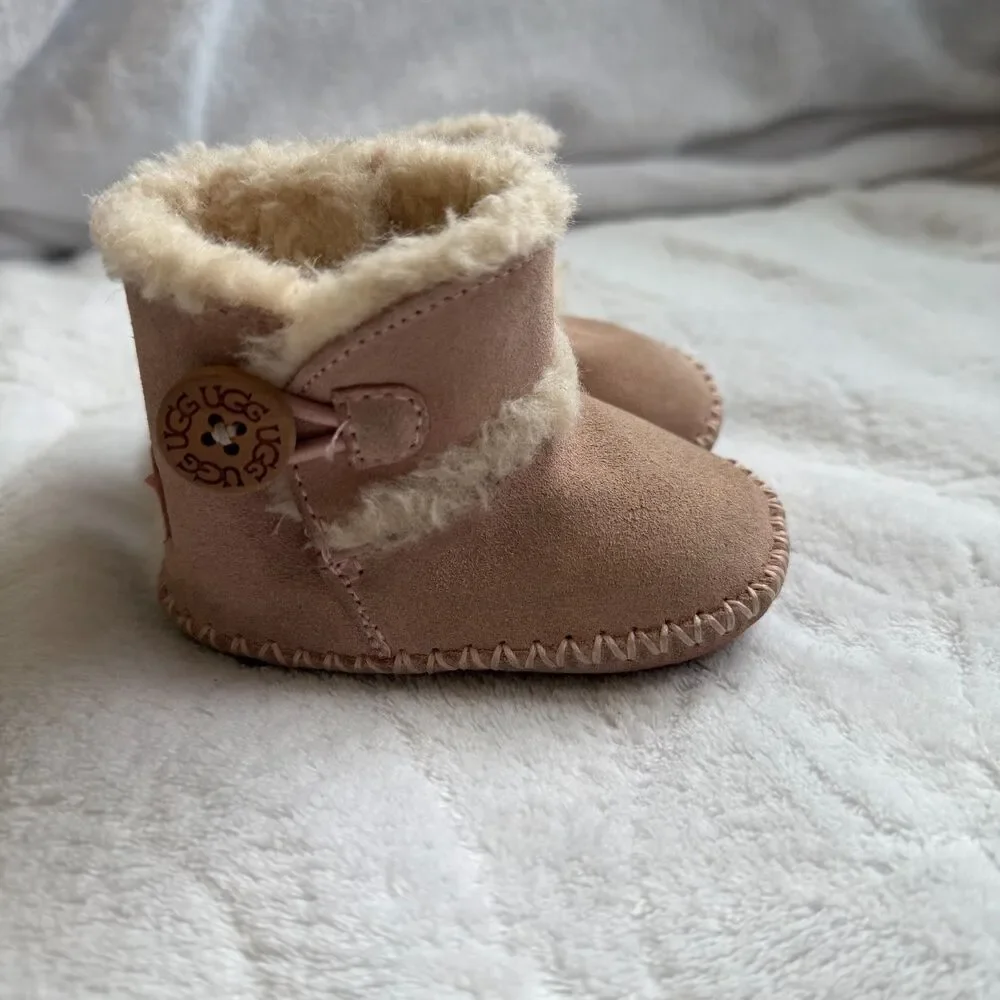 UGG Size 0/1 Lemmon Infant‎ Girl Baby Pink Suede & Sheepskin Bootie (0-6 Months)